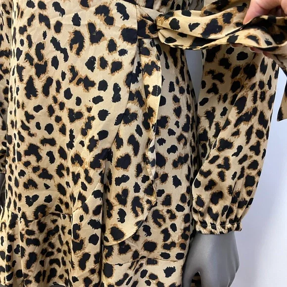 Express Dress Women’s S Leopard Print Mini Ruffled Wrap Long Sleeve Short Office - Picture 6 of 12
